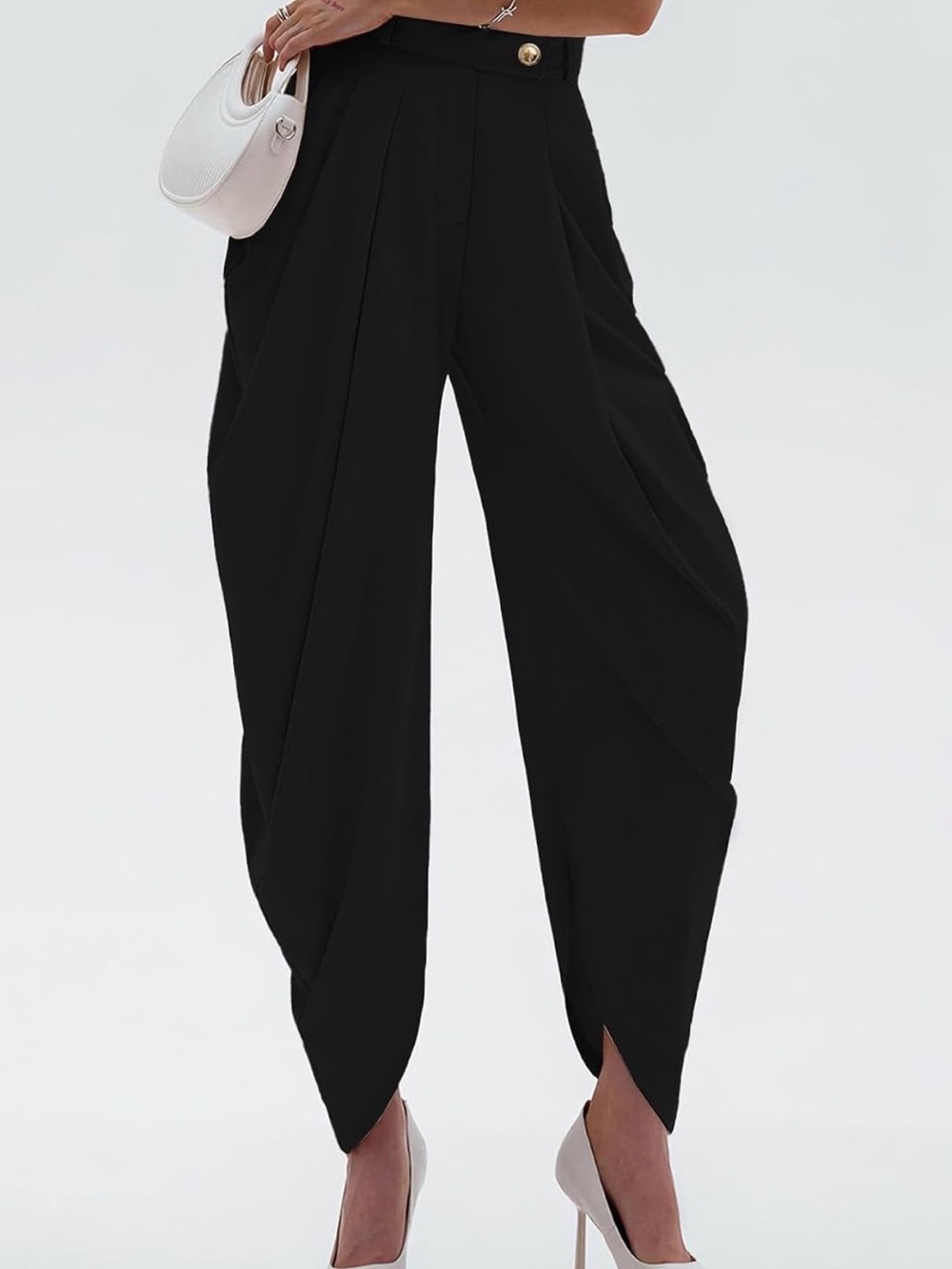 Women's Black Draped Tulip Leg Pants